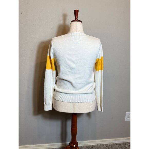 Bumble by Hillflint sweater color blocked white & yellow pullover crewneck Sz S - Picture 4 of 9